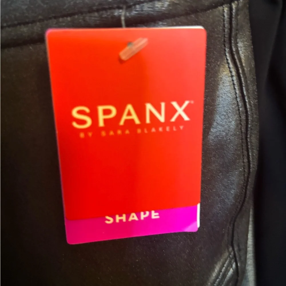 SPANX Black High-Waist Faux Leather Moto Leggings - Picture 3 of 4
